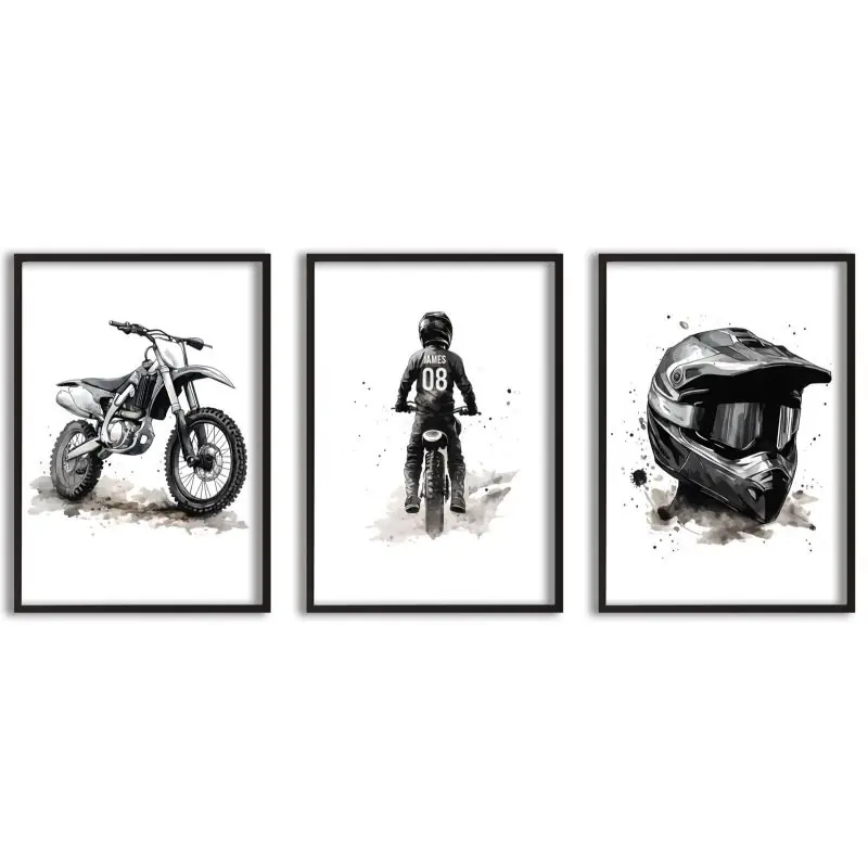 Bästa pris Personlig Poster - Motocross Kid - Set om 3-13x18 cm
