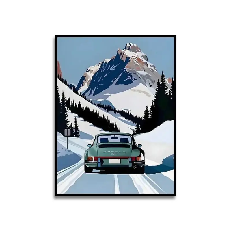 Poster - Vintagebil i Snö-13x18 cm Fri frakt