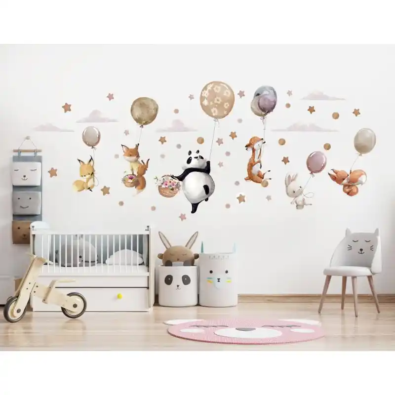 Sista chansen Väggklistermärken - Djur och ballonger / Beige-S(100 x 90 cm)